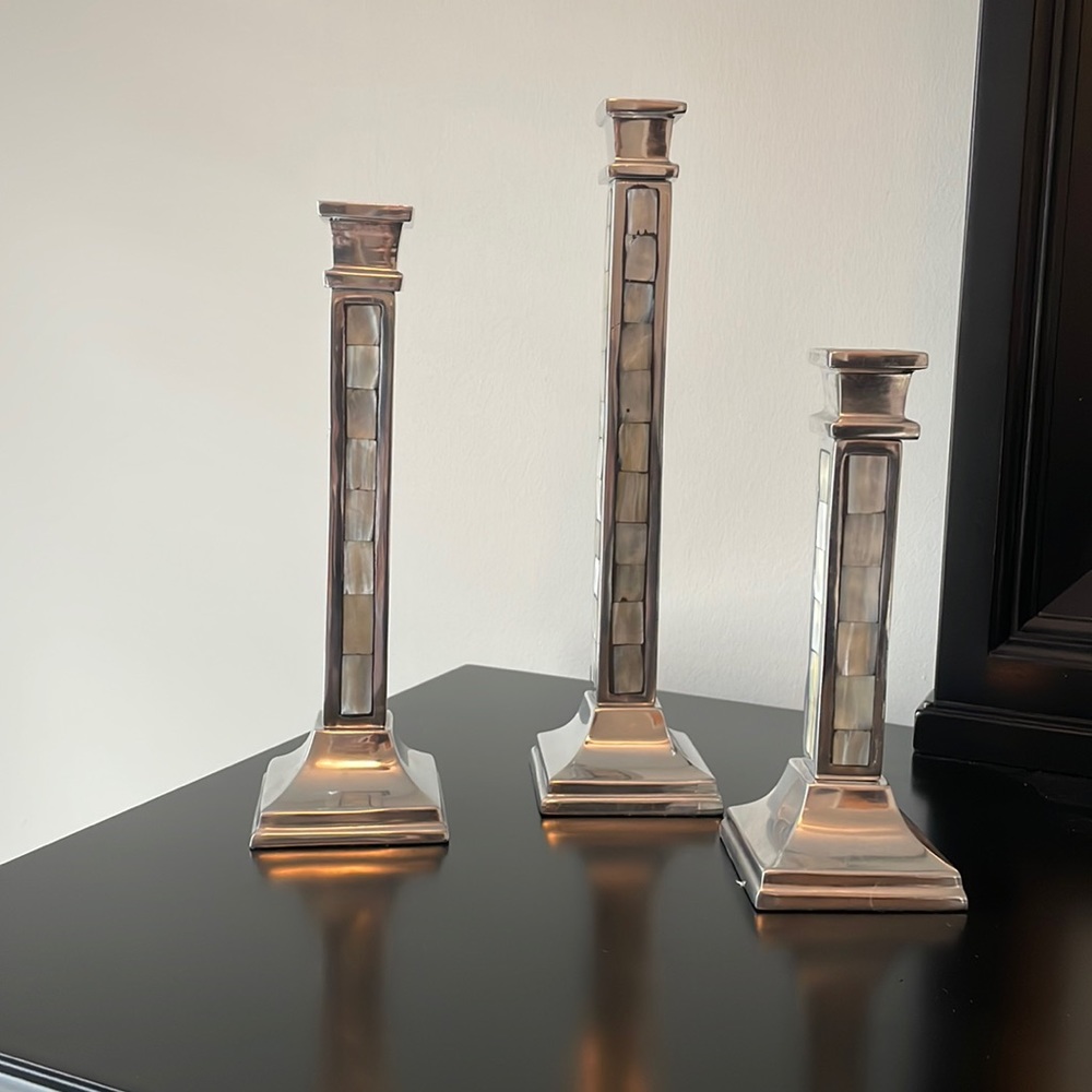 TOWLE Silversmiths Mother of Pearl - 3 Candlestick Holders